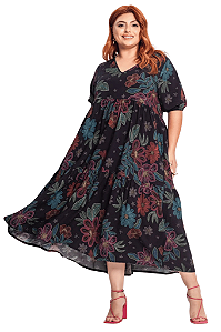 Vestido Midi Feminino Plus Size Preto Secret Glam