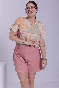 Blusa Plus Size em Viscose Estampada com Recorte V Lunender