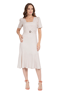 Vestido Midi Cru Capim Rosa