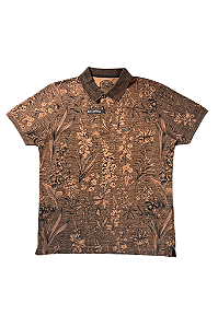 Camiseta Gola Polo Flores Fio a Fio Marrom Dockston