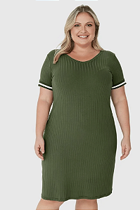 Vestido Feminino Plus Size Reto Manga Retilínea em canelado de viscose