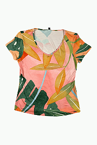 Blusa Cinturada Estampada De Mangas Curtas Com Decote Em V Lunender