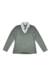 Suéter Sentimentos Gola Camisaria Cor Do Céu
