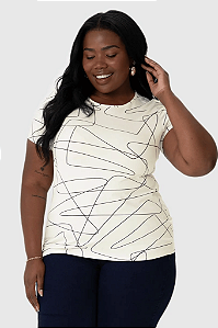 Blusa Feminina Plus Size Manga Curta Estampada Em Viscose Malwee