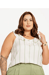 Blusa Cavada Decote com Babado Vicolinho Listrado Medimodas