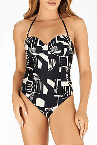 Maio Bustie Com Bojo Anatômico Drapeado Lateral Estampado Zero Barriga Banho De Mar