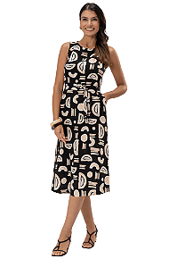 Vestido Midi "Renovação" Sem Manga Estampado Vicose Cor Do Céu