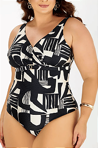 Maiô Modelador Estampado Calcario Abstrato Zero Barriga Banho De Mar