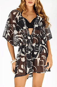 Saida Manga Morcego Tule Calcario Abstrato Banho De Mar