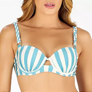 Top Com Bojo E Alça Trança Estampado Listras Nauticas Banho De Mar