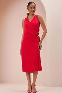 Vestido Midi Chá Transpassado com Aviamento Lunender