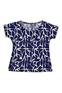 Blusa Simplicidade Japonesa Estampada Cor Do Ceu