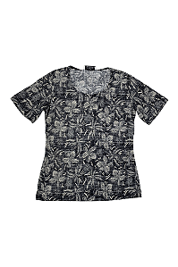 Blusa Meia Manga Tuniquete Simplicidade Estampada Cor Do Ceu