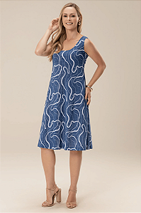 Vestido Simplicidade Sem Manga Estampado Cor Do Céu
