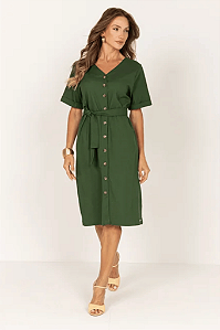 Vestido Linho com Bolsos e Botões Mirasul