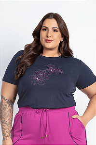 Blusa T-Shirt Manga Curta Estampada Em Bordado Medimodas