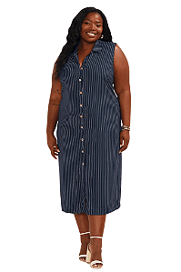 Vestido Midi Chemise Feminino Listrado Marialícia