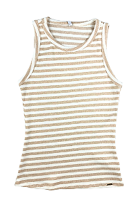 Blusa Regata Feminina Brilhante Listrada Algodão Marialicia