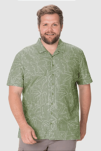 Camisa Masculina Plus Size Estampada Manga Curta Em Linho Com Algodão Malwee