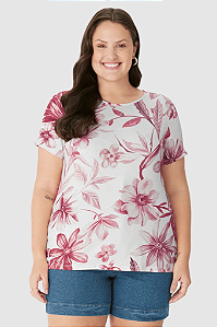 Blusa Feminina Plus Size Estampa Flortal Manga Curta Em Viscose Stretch Malwee