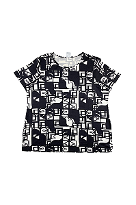 Blusa Feminina Plus Size Estampa Preta e Branca Manga Curta Em Viscose Stretch Malwee
