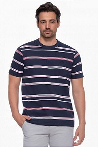 Camiseta Manga Curta Gola Redonda Algodão Classica Listrado Marinho Marinheiro Dockston