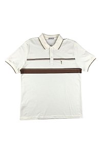 Camisa Polo Masculina Manga Curta Off White Piquet Gola Listrada Algodão Ferreira Mello