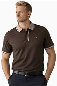 Camisa Polo Masculina Manga Curta Marrom Performance Algodão Ferreira Mello