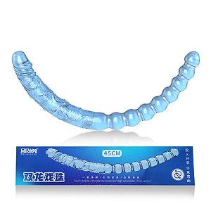 Pênis Duplo em Silicone Azul com Esferas e Glande - Love Nest