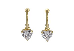 BB 2957 Brinco Argola de 1,4CM Com Coração de Zirconia Pendurado BRUNA semijoias