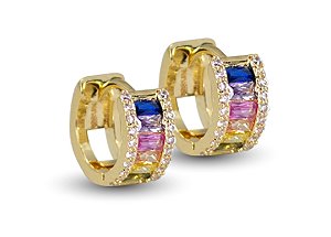 BB 3188 Brinco Argola Com Zirconia Baguete Colorido 1,1CM BRUNA Semijoias