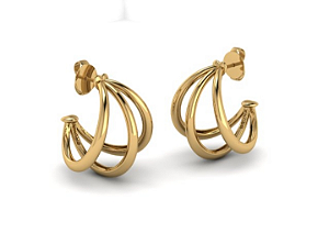 BB 3216 Brinco Meia Argola Três Aros Lisos BRUNA Semijoias