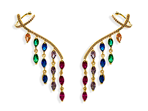 BB 3263 Brinco "Ear Cuff" Navetes Zirconias Coloridas Grande BRUNA Semijoias