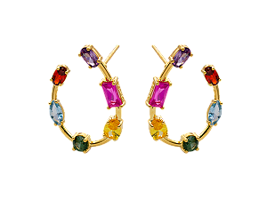 BB 3268 Brinco Meia Argola Invertida Zirconia Colorida 3cm BRUNA Semijoias