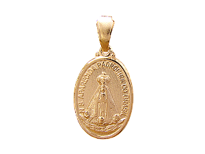 MB 0852 Medalha Oval 3cm Nossa Senhora Aparecida Padroeira do Brasil BRUNA Semijoias