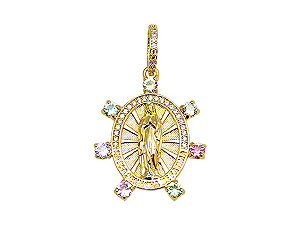 MB 1313 Medalha Nossa Senhora de Fátima Oval 2,3cm Com Zirconias Coloridas BRUNA Semijoias