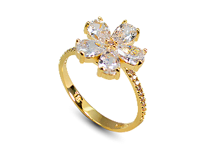 AB 1924 Anel Flor Cristal Branco Com Aro Fino Cravejado Zirconias BRUNA Semijoias