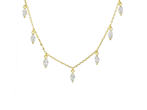 GB 0307 Gargantilha Choker Navetes Zircõnia Pendurada 35 P/ 40CM BRUNA Semijoias