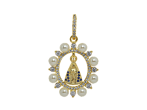 MB 1301 Medalha Nossa Senhora Aparecida Cravejado na Volta e Pérolas BRUNA Semijoias