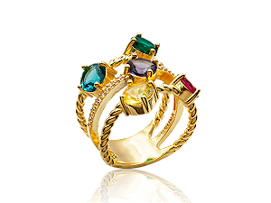 AB 1963 Anel 3 Fileiras Com Cristais Colorido BRUNA Semijoias