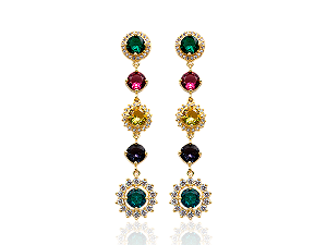 BB 3279 Brinco Longo 5 Cristais Colorido BRUNA Semijoias