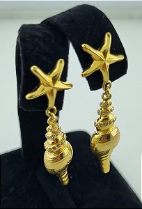 BB 3027 Brinco Estrela Com Concha Pendurada BRUNA Semijoias