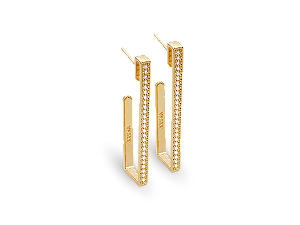 BB 3248 Brinco Meia Argola Retangular Cravejada Zircônias BRUNA Semijoias