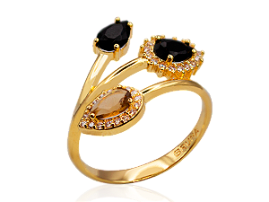 AB 1951 Anel Gotas Preto e Caramelo BRUNA Semijoias