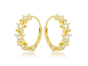 BB 3144 Brinco Argola 1,9CM Com 5 Estrelas Cravejada BRUNA Semijoias