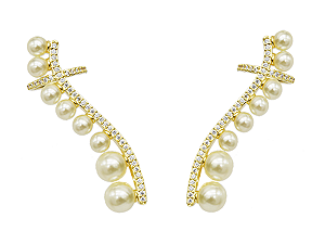 BB 3009 Brinco Ear Cuff Cravejado E Com Pérolas BRUNA Semijoias