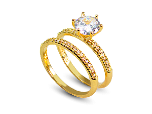 AB 1923 Anel Aparador Cravejado Com Solitário BRUNA Semijoias