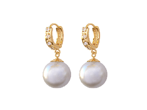 BB 2196 Brinco Argolinha Cravejada 1,3CM c/ Pérola 14mm Pendurada BRUNA Semijoias