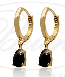 BB 3276 Brinco Mini Argola (1cm) com Gotinha Preta (5mm) BRUNA Semijoias