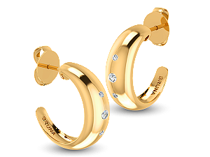 BB 3220 Brinco Meia Argola 2,2CM Lisa Com 3 Zirconias BRUNA Semijoias